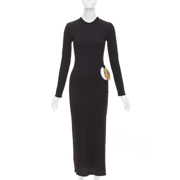 Christopher Esber Dresses & Skirts - CHRISTOPHER ESBER black ribbed brown floral acrylic cut out bodycon dress UK6 XS